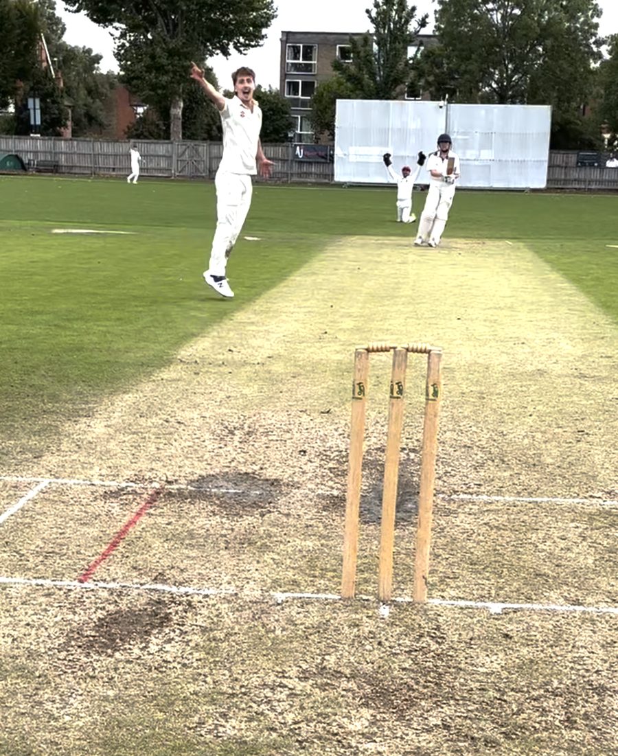 Bowler celebrating taking a wicket